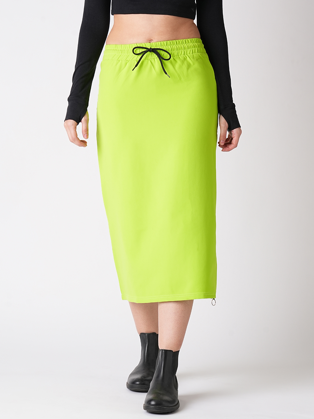 Globus Women Neon Green Straight Midi Skirt